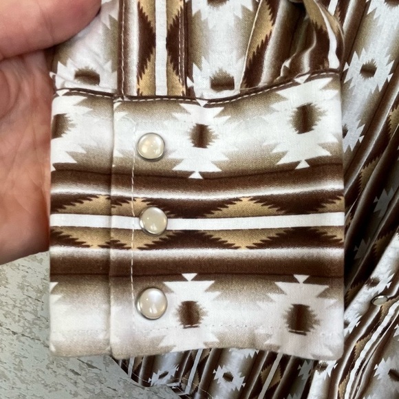 WANGLER Western Wear Mens Shirt Pearl Snap Buttons Aztec Brown Cowboy Large - Picture 10 of 16